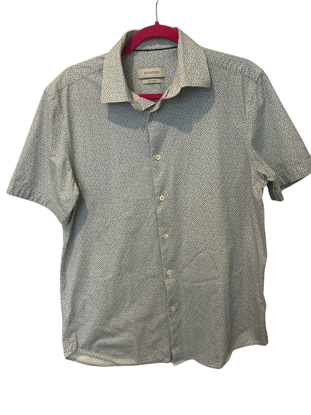 Bugatchi Short-Sleeve Patterned Button-Up Shirt - Air Blue 8 way stretch Italian